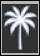 עץ דקל לבן עם עלים מפורטים על רקע שחור. Description generated by AI