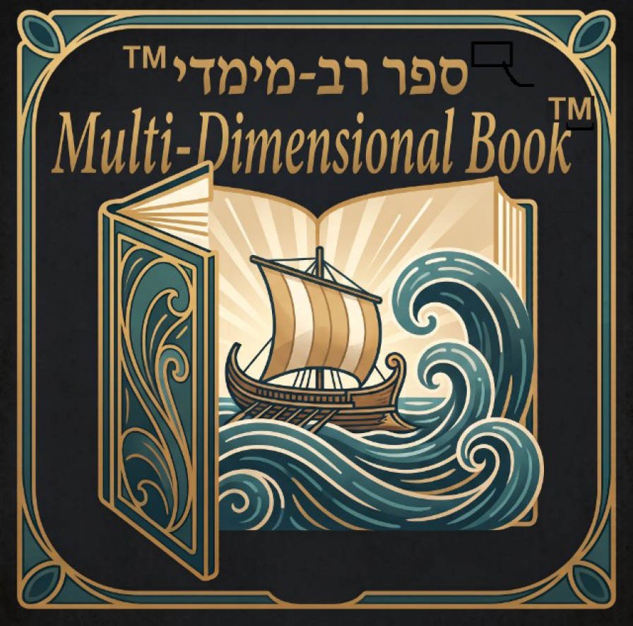 ספר רב-מימדי עם איור של ספר פתוח שבו ספינה עם מפרש גולשת על גלים גדולים בסגנון אמנותי. Description generated by AI